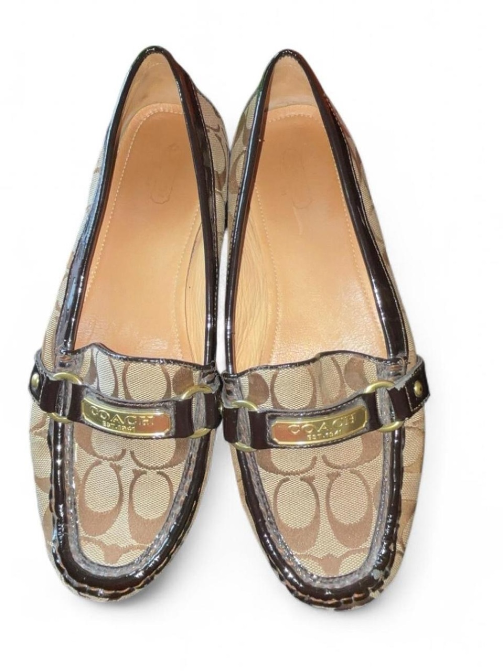 Coach Felisha Brown Signature Canvas Loafers with Gold-Tone Accent